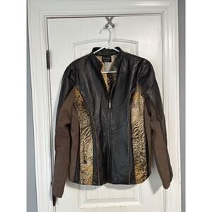 Moto Jacket KOOS OF‎ COURSE ART TO WEAR Tweed Animal Women Leather BLAZER Large